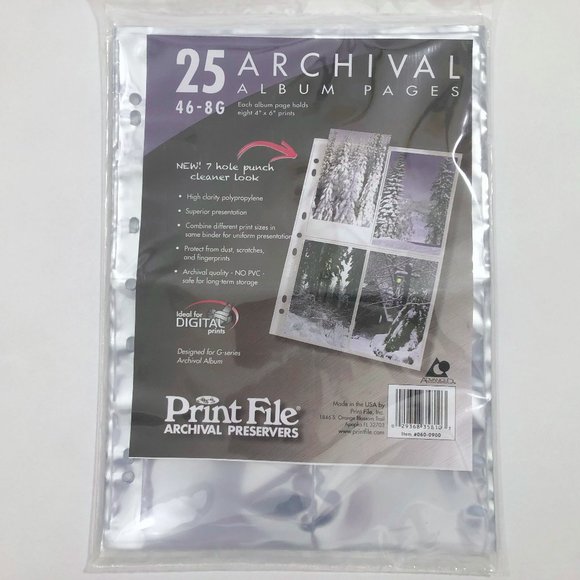 Print File 46-8G Archival 4x6 Photo Print Preservers Pak of 25 Large Album Size - Picture 1 of 1